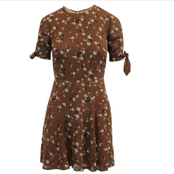 Reformation Brown Floral Mini Dress, Size Small - Picture 1 of 3